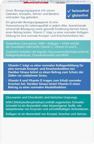 Doppelherz Glucosamin 1600 mit Kollagen und MSM - Vitamin C als Beitrag zur normalen Kollagenbildung für eine normale Knorpelfunktion - 100 Kapseln