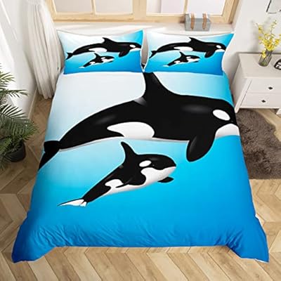 Ocean Whale Duvet Cover Orcas Bedding Set For Kids Teen Boys Girls Deep Sea Animal Comforter Cover With Baby Orcas…