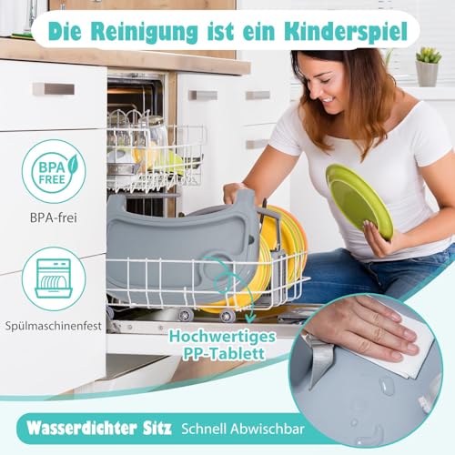 COSTWAY 4 in 1 Babyhochstuhl aus PP & Edelstahl, Hochstuhl umwandelbar mit abnehmbarem Doppeltablett, 3-Punkt-Sicherheitsgurt, Babystuhl Kombihochstuhl für 6-36 Monaten Baby (Grau)