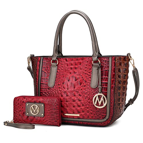 Image of MKF Collection Satchel Bag for Women's Crocodile Embossed Vegan leather Crossbody Tote Handbag Top-Handle Purse by Mia K