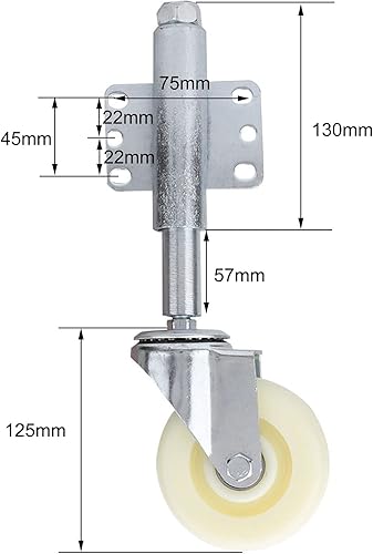 Miniatura 5 de Rueda giratoria con resorte de 4 pulgadas con rueda de nailon, capacidad de carga de 440 libras, perfecta para puertas, puertas y equipos pesados