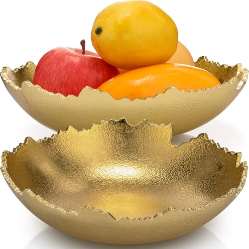 Nuogo 2 Pcs Gold Decorative Bowl for Table Golden Metal