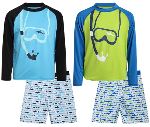 iXtreme Boys Rash Guard Set - 4 Piece UPF 50+ Quick Dry Long Sleeve Swim Shirt and Swim Trunks for Boys (Sizes: 5-14) - Main Image