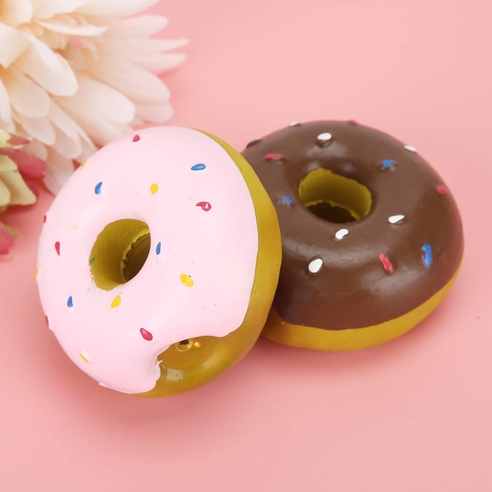 Mrisata Dog Plastic Toy Doughnut Teeth 6.3cm 2pcs Latex Pet Doughnut Shape Sounding Teeth Cleaning Chewing Biting Interactive Training Toy for Dogs