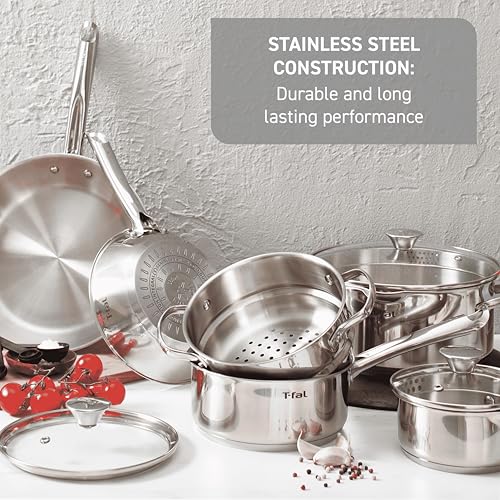 Image of T-Fal Gourmet Stainless Steel Fry Pan 12.5 Inch Induction Compatible Skillet Pan, Fast and Even Heating, Oven Safe to 500F, Professional Grade Cookware for Home Chefs