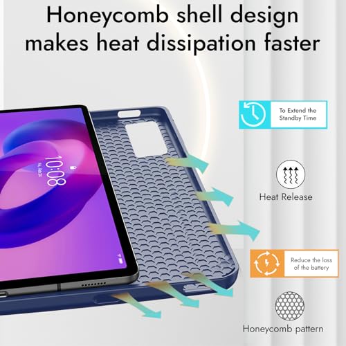 Image of Robustrion Cover for Lenovo Idea Tab Plus 12.1 inch Cover Case with [Pencil Holder], Trifold Cover Case for Lenovo Idea Tab Plus Tablet Cover [Auto Sleep Wake Support] - Navy