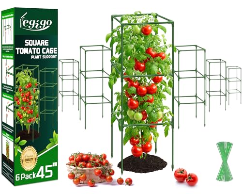 Legigo 6 Pack Square Tomato Cages- 45 Inch Heavy Duty Tomato Trellis for Climbing Plants Outdoor Tomato Plant Support Stakes Cage Garden Trellis for Garden Raised Garden Bed Cucumbers Vegetables