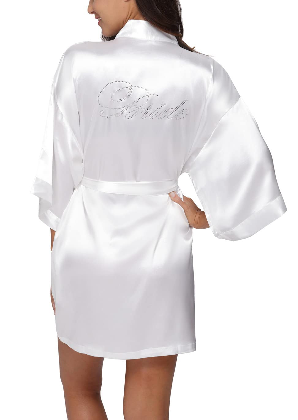 The BundBride Bridesmaid Robes for Bridal Party Silky Getting Ready Bathrobe Satin Wedding Dressing Gown with Rhinestones