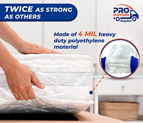 Pro Movers Supplies Size Mattress Bag For Moving And Storage – 4 Mil Reusable Plastic Cover - Tear And Puncture Resistant - Non-Slip Grip - Queen Bed Mattress Cover (1 Pack Queen) #TOP2