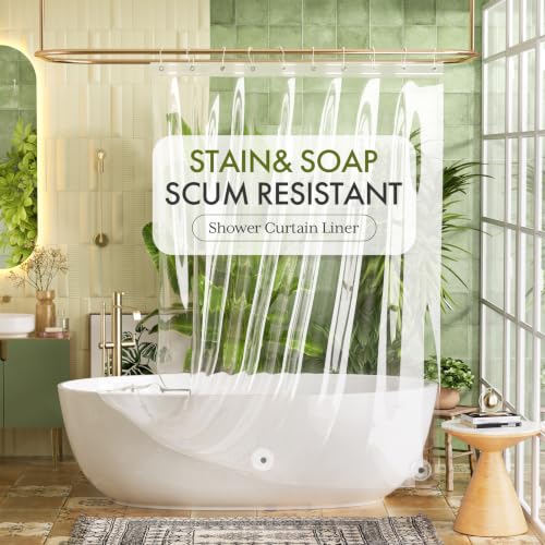 Image of Bathway Shower Curtain Liner, Clear Shower Curtain Liner 60x64 PEVA Waterproof Shower Curtain Liner Plastic with 3 Magnets and 10 Rustproof Metal Grommets, Lightweight Shower Liner for Bathroom