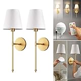 PRIDOLA Set of 2 Wireless Wall Sconces – Stick-On or Screw Mount - Rechargeable LED Bulbs, Remote Controlled, Adjustable Brightness & Warmth, Easy Installation, Living Room Wall Decor (Gold)