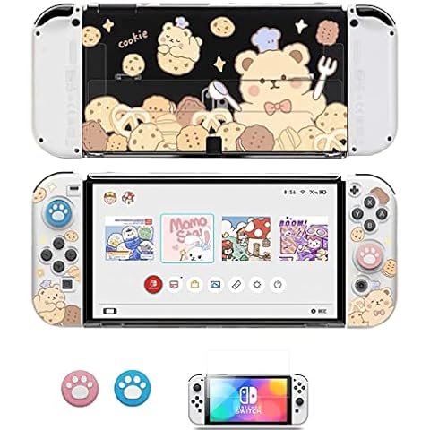 Cute Case Compatible with Nintendo Switch OLED, Dockable Case Cover, Ergonomic Soft TPU Grip Case for Joycon, Sparkle Skin Set with Screen Protector and Thumb Caps Cover