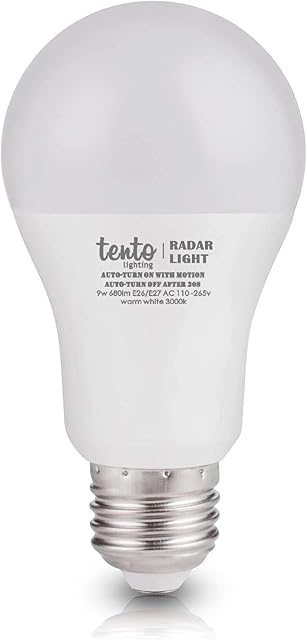 Tento Lighting Radar Bulb, 9 Watts LED, 60w Equivalent Built-in Radar Sensor, Hands Free Night Light, E27 Base Type (6000K)