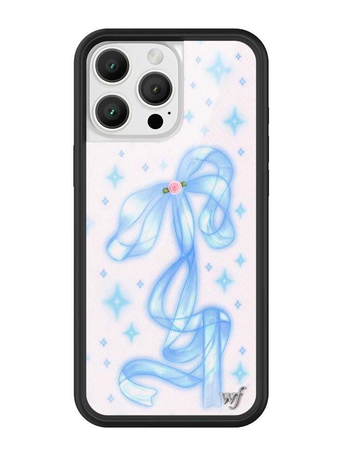 Wildflower Cases - Sparkle Girl, Compatible with Apple iPhone 16 Pro Max | Blue Bow Shimmer Soft Popular Aesthetic Cute Trendy - Protective Black