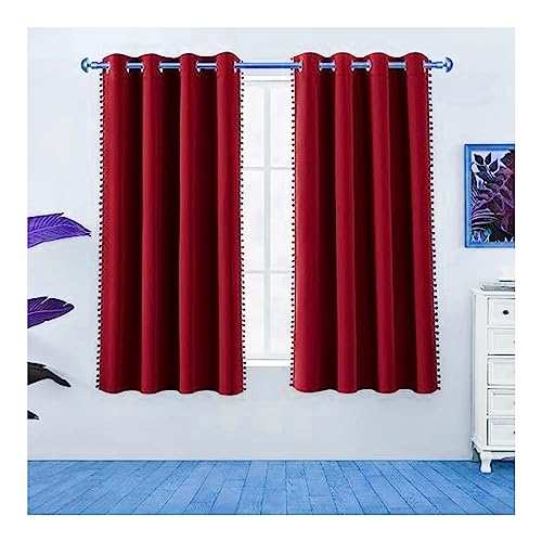 Image of Amazon Brand - Umi Velvet Eyelet Door Curtains with pom pom Lace for Living Room Bedroom Kitchen 2 pc Pack in Wine Color (Windows - 4 feet x 5 feet)