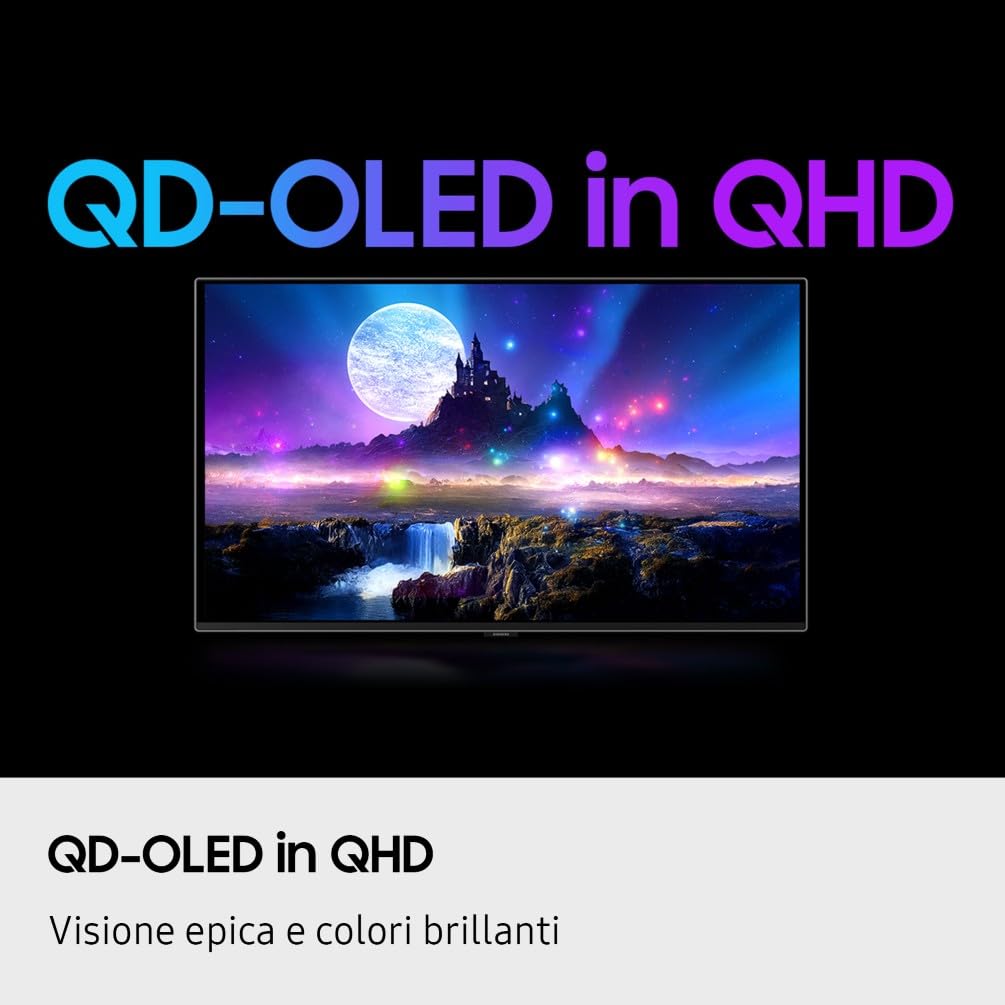 Samsung Monitor Gaming Odyssey OLED G60SF (S27FG602SU), Flat, 27'', 2560x1440 (QHD), 16:9, QD-OLED Glare Free, 500Hz, 0,03ms (GtG), Compatibilità G-Sync, HDMI, DP, Ingresso Audio, HAS, Pivot