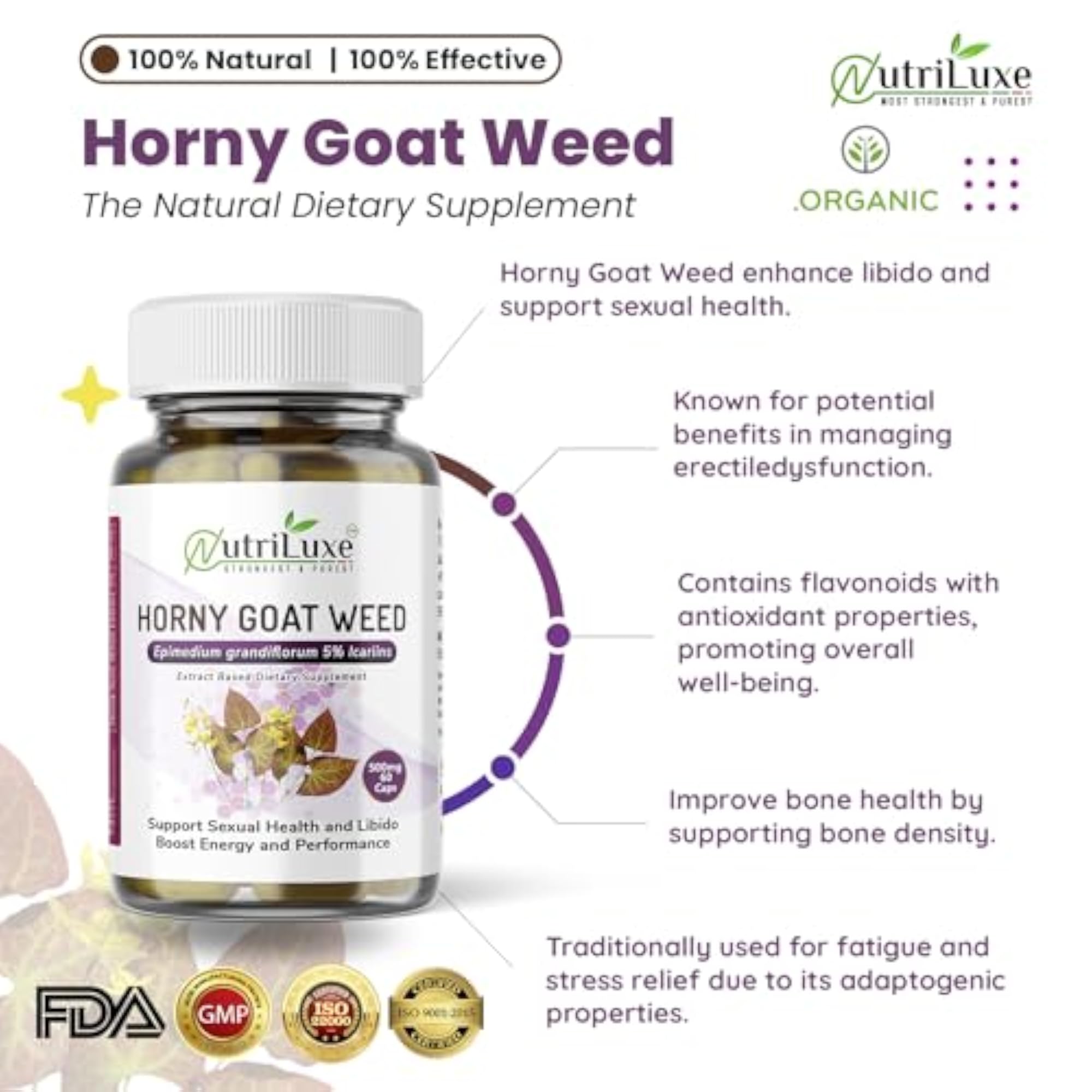 Nutriluxe Horny Goat Weed Extract Capsules, 500mg