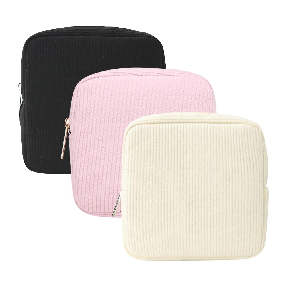 GSHLLO 3 Pcs Corduroy Sanitary Pad Storage Bags Portable First Period Pouch Small Menstrual Cup Bag with Zipper