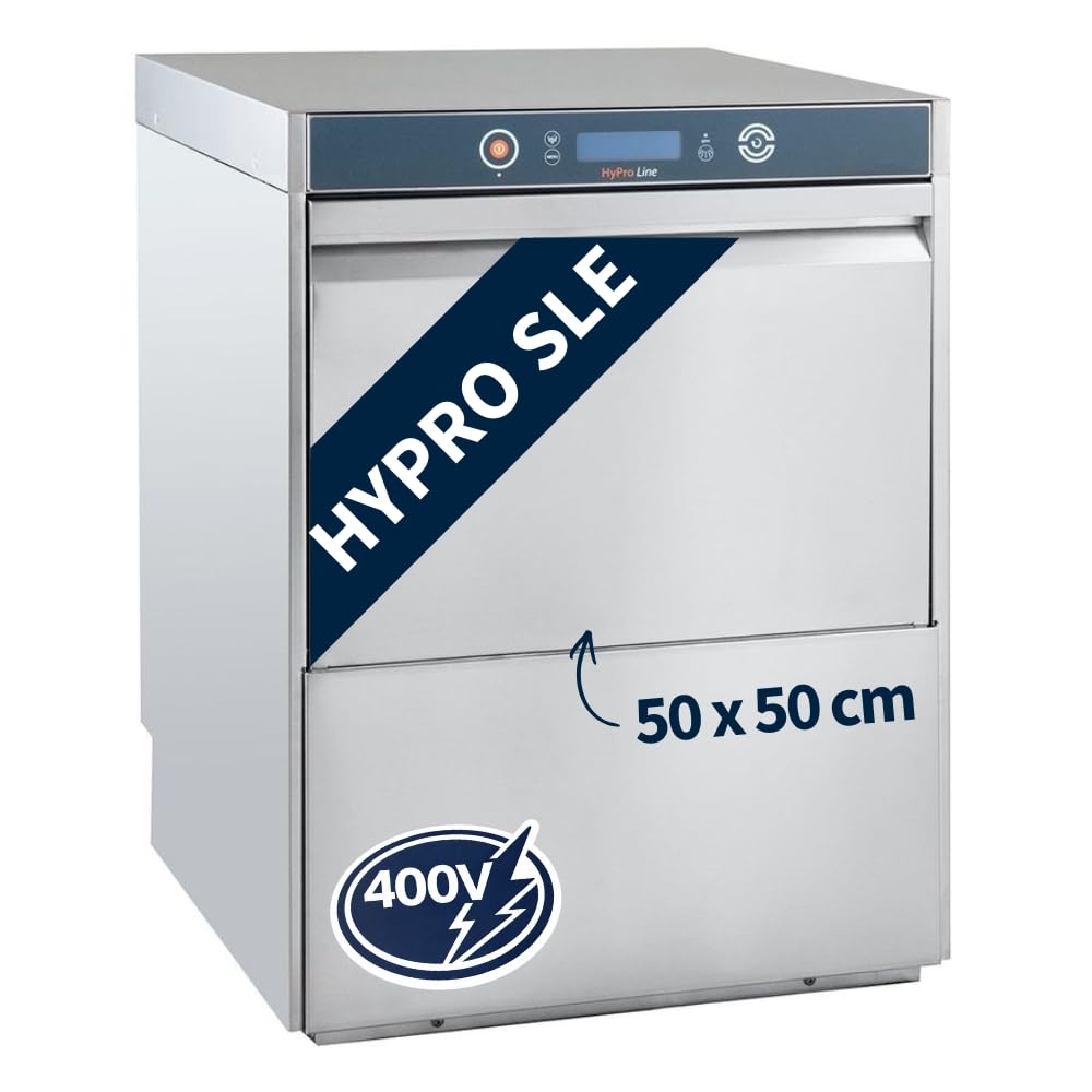 Geschirrspülmaschine HYPRO-GSM54SLE | Korb 50×50 cm | Gastro Geschirrspüler | Reiniger- & Klarspüldosierer | Ablauf- & Drucksteigerungspumpe | Enthärter | 400 V | Edelstahl | Made in Europe