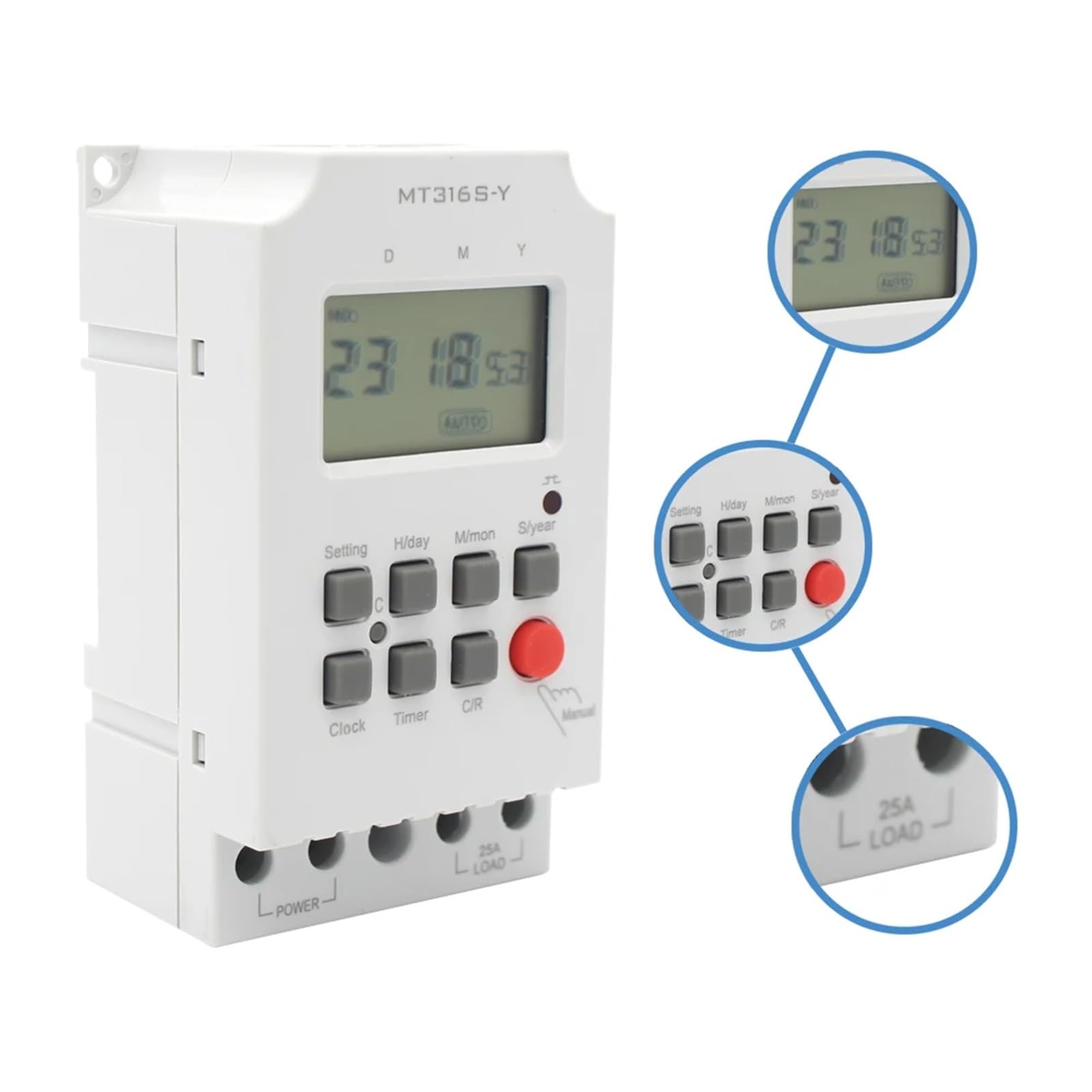 MT316S-Y 220 VAC 25 A programowalny timer Din Rail z timerem dziennym/miesięcznym/rocznym cyfrowym przełącznikiem czasu