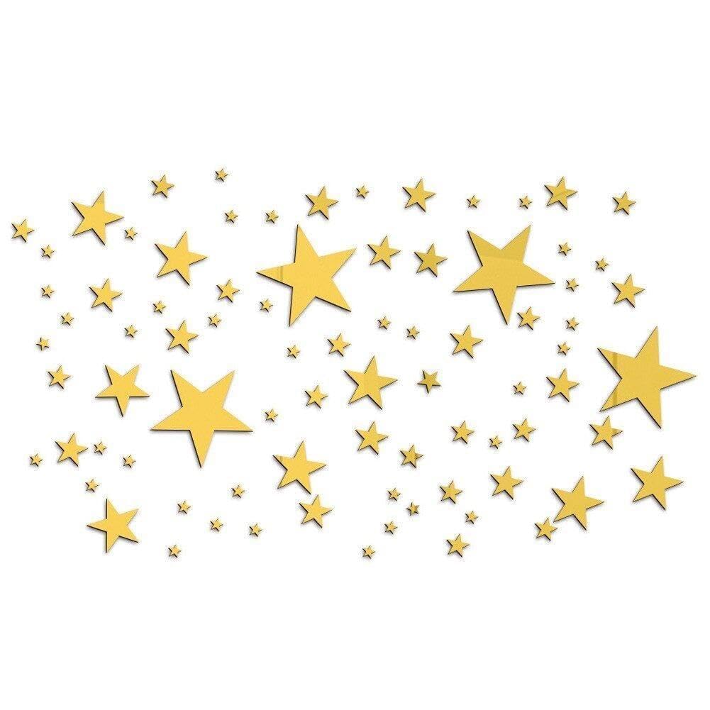 Sanfly Gold Acrylic Wall Sticker 82Pcs 3D Star Mirrored Decals Diy Bedroom Living Room Background Wall Home Decoration Wallpaper