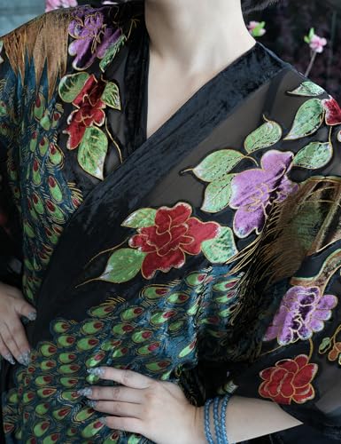 Image of Women's Burnout Velvet Kimono Long Cardigan Cover Up Casual Outfit