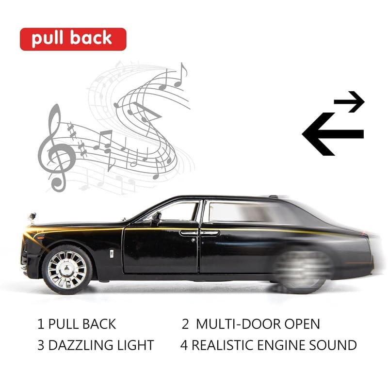 Image of Model 1:24 Rolls-Royce Phantom Model Alloy Metal Pull Back Die-cast Car Openable Doors with Sound and Light Vehicle Car Toy for Kids - Multicolor