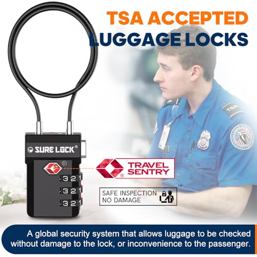 SURE LOCK TSA Approved 3-Digit Combination Luggage Locks – Open Alert Indicator, Re-settable Code with Zinc Alloy Body, Easy-Read Dials for Suitcase, Backpack, Gym Locker & Toolbox (Multiple Colors)2