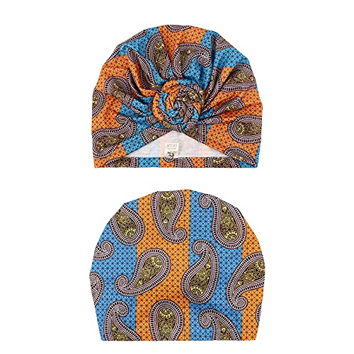 Image of DRESHOW 5 Pack Knotted Headwraps for Women African Turban Pre-Knotted Beanie Headwraps Hair Covers