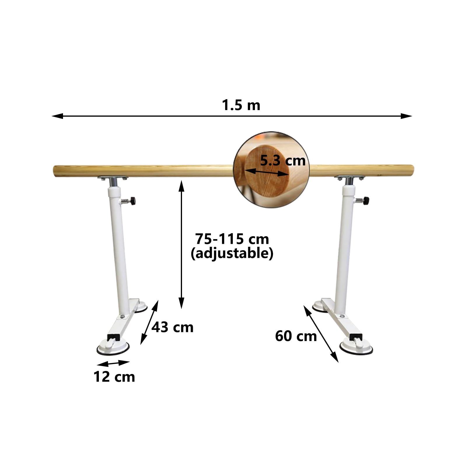 Ballettstangen, verstellbare Tanzstangen, einzigartige Ballettstangen aus Holz, 1,5 Meter lang, professionelle tragbare Mobile Ballettstangen mit stabilen Fußpo,