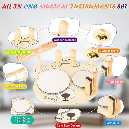 Kids Drum Set, Toddlers Drum Toys for Kids Early Learning, 9 in 1 Wooden Musical Table Drum Kit Birthday Gift for Boy Girls 2 51xw eXPWoL. AC
