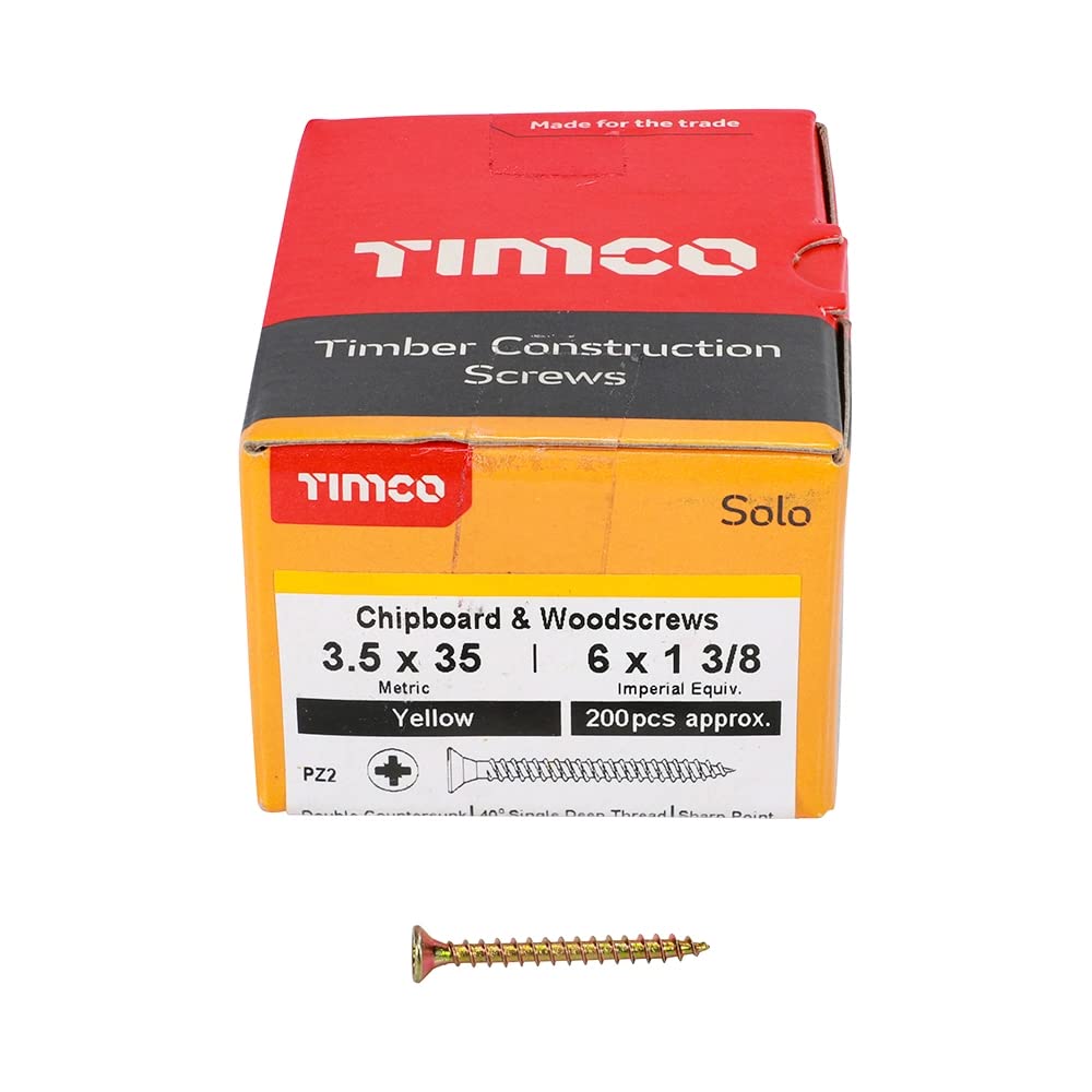 Timco 35035Soloc Solo Woodscrew Pz2 Csk Zyp 3.5 X 35Mm Box Of 200 Yellow