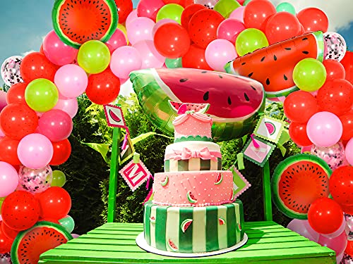 114 Pieces Watermelon Party Balloon Garland Arch Kit Watermelon Foil Balloons Watermelon Seed Red Polka Dot Balloons For Watermelon Birthday Party Decoration (Red) #TOP6
