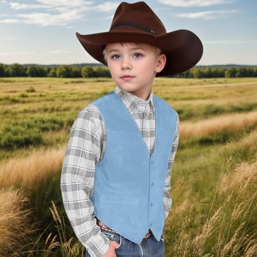Boys Vest Leather Western Cowboy Dress Vests Vintage Suede V Neck Formal Wedding Waistcoat2
