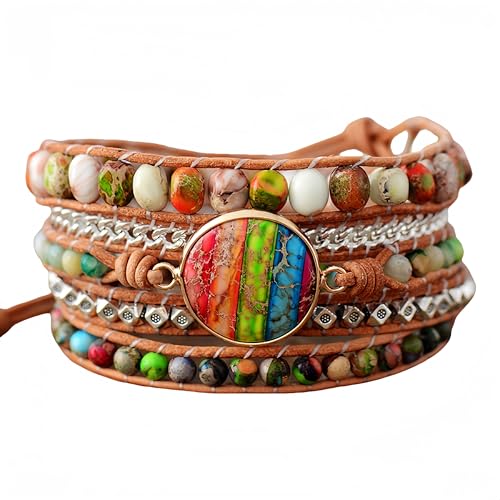 Bracelet 7 chakra en perles boho multicouches pour lithothérapie et bien-être reiki