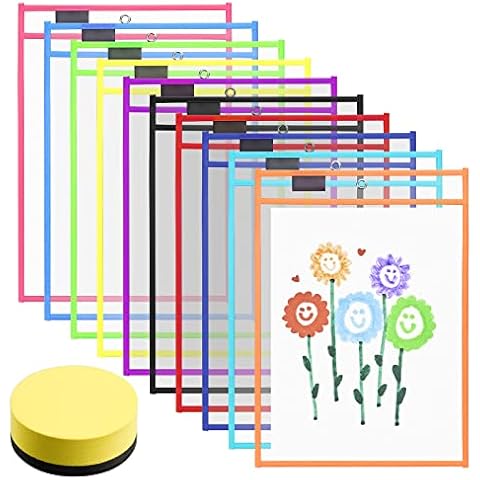 HAOSEA 10Pcs Resuable Dry Erase Pockets A4 Erasable Pocket Sleeves for Office and Teaching Supplies(35 x 26cm) Cover