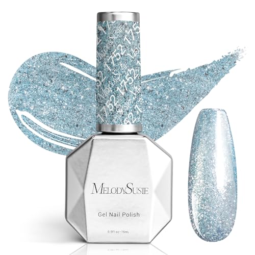 Image of MelodySusie Snowflake Blue Glitter Gel Polish,0.5fl oz Nails Soak Off UV LED Lake Blue Shimmer Sparkle Gel Polish Gift for Women Nail Art Manicure Salon DIY Nail Design Decoration at Home-1752