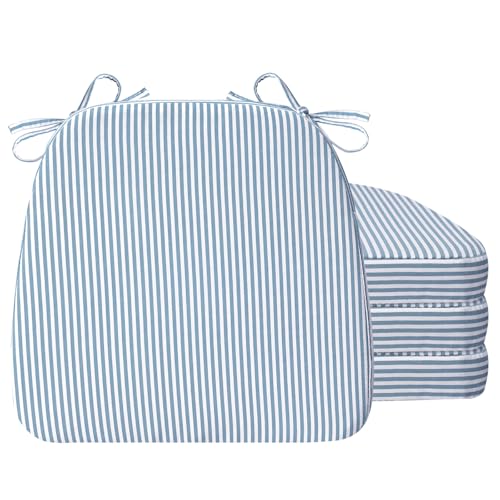 Image of AAAAAcessories D-Shaped Chair Cushions, 2 inch Thick Dining Chair Pads with Ties and Removable, Machine-Washable Cover, 17 inch x 16 inch, Set of 4, Pinstripe Blue