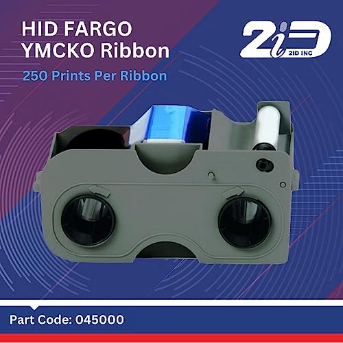 2ID - Fargo DTC1250 YMCKO Ribbon Cartridge w/Cleaning Roller | Genuine Fargo 45000 Ribbon | Prints Durable Vibrant Full Color Images, Text and Barcodes On PVC ID Cards | Rated To Last Up To 250 Prints