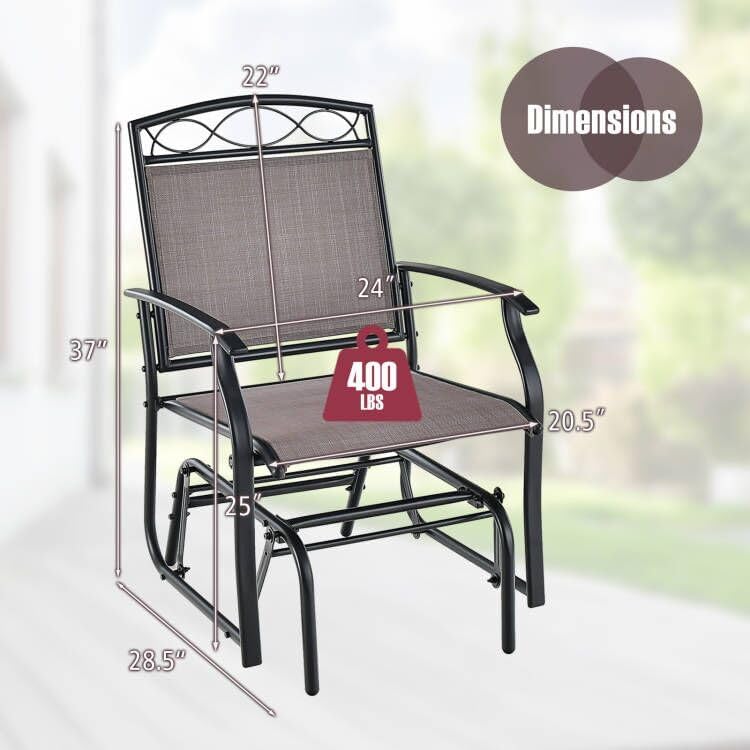 Miniatura 3 de Giantex Silla mecedora para exteriores con marco de metal resistente y tela de malla transpirable, mecedora de porche para césped, jardín, porche,