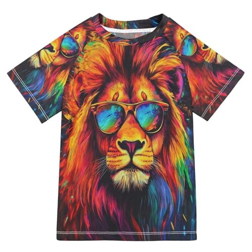 CaTaKu Colorful Lion Boys Rash Guard Swim Shirts Toddler Quick Dry UPF 50+ Rashguard Short Sleeve 3-12T