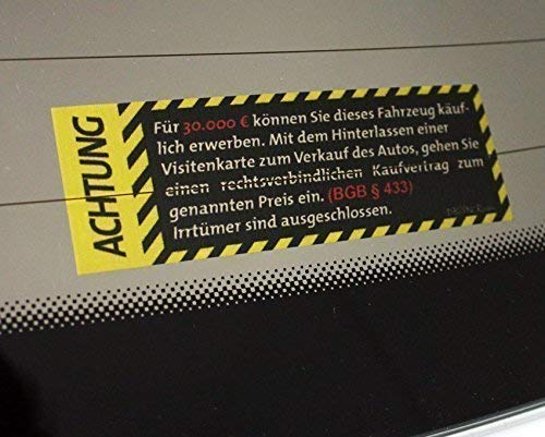 AUTOVERKAUF Sticker INNEN & AUSSEN Kaufvertrag 30K 30.000 Autohändler Verkauf Aufkleber JDM - DUB DUBWAY (innenklebend) AUTOVERKAUF Sticker INNEN & AUSSEN Kaufvertrag 30K 30.000 Autohändler Verkauf Aufkleber JDM - DUB DUBWAY (innenklebend)