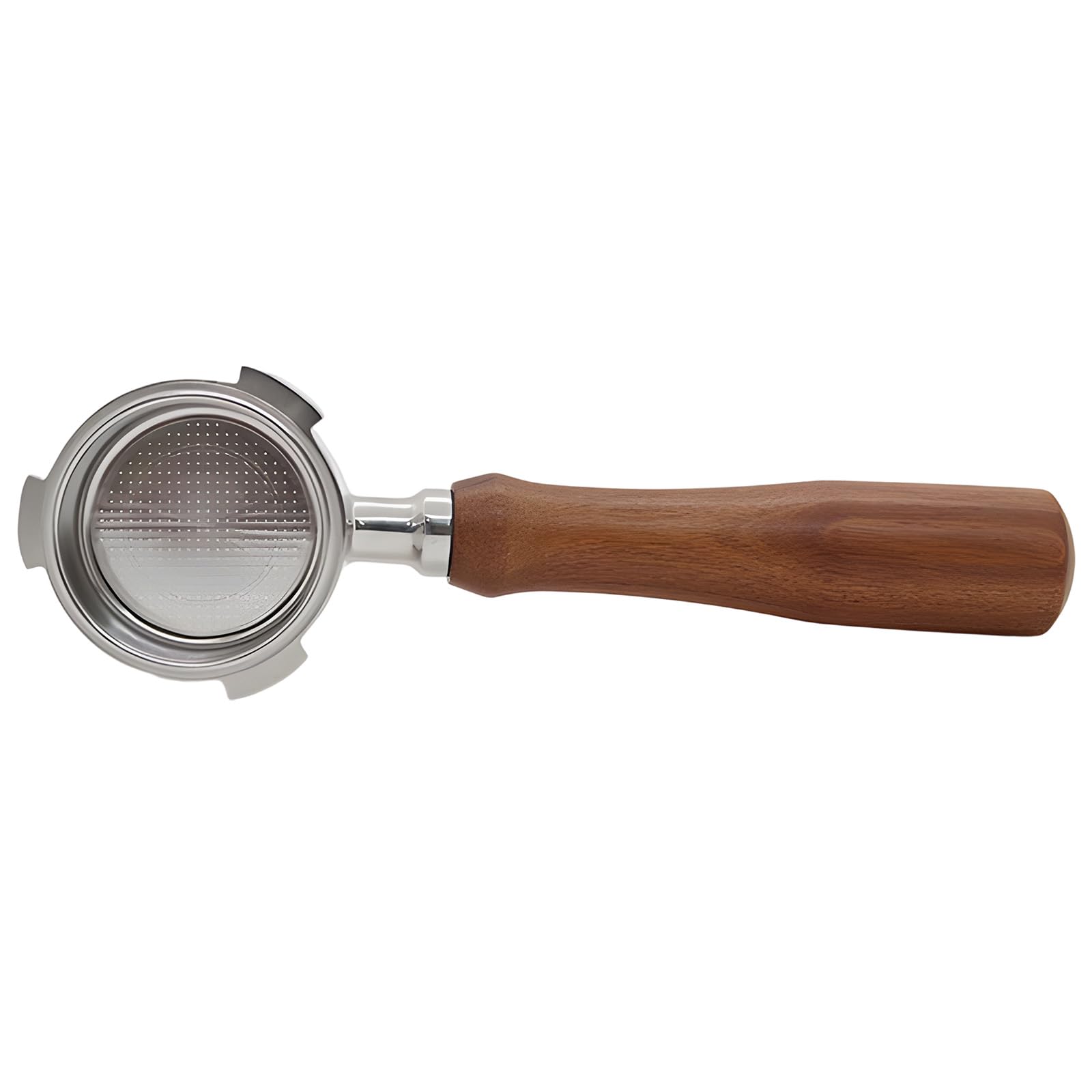 Portafiltro senza fondo per Donlin, Petrus e Derlla, 2 in / 51 mm, Portafiltro Nudo in Acciaio Inox con Manico in Palissandro, Cestello Filtro Macchina da Caffè, 8.3 x 1.6 x 2.8 in / 21 x 4 x 7 cm