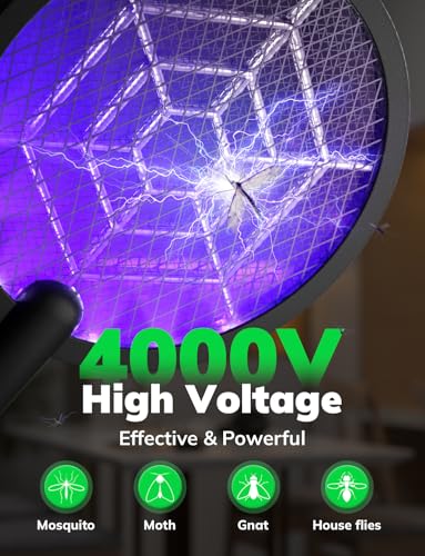 Image of YISSVIC Electric Fly Swatter Bug Zapper Racket 4000V (Black Beige)