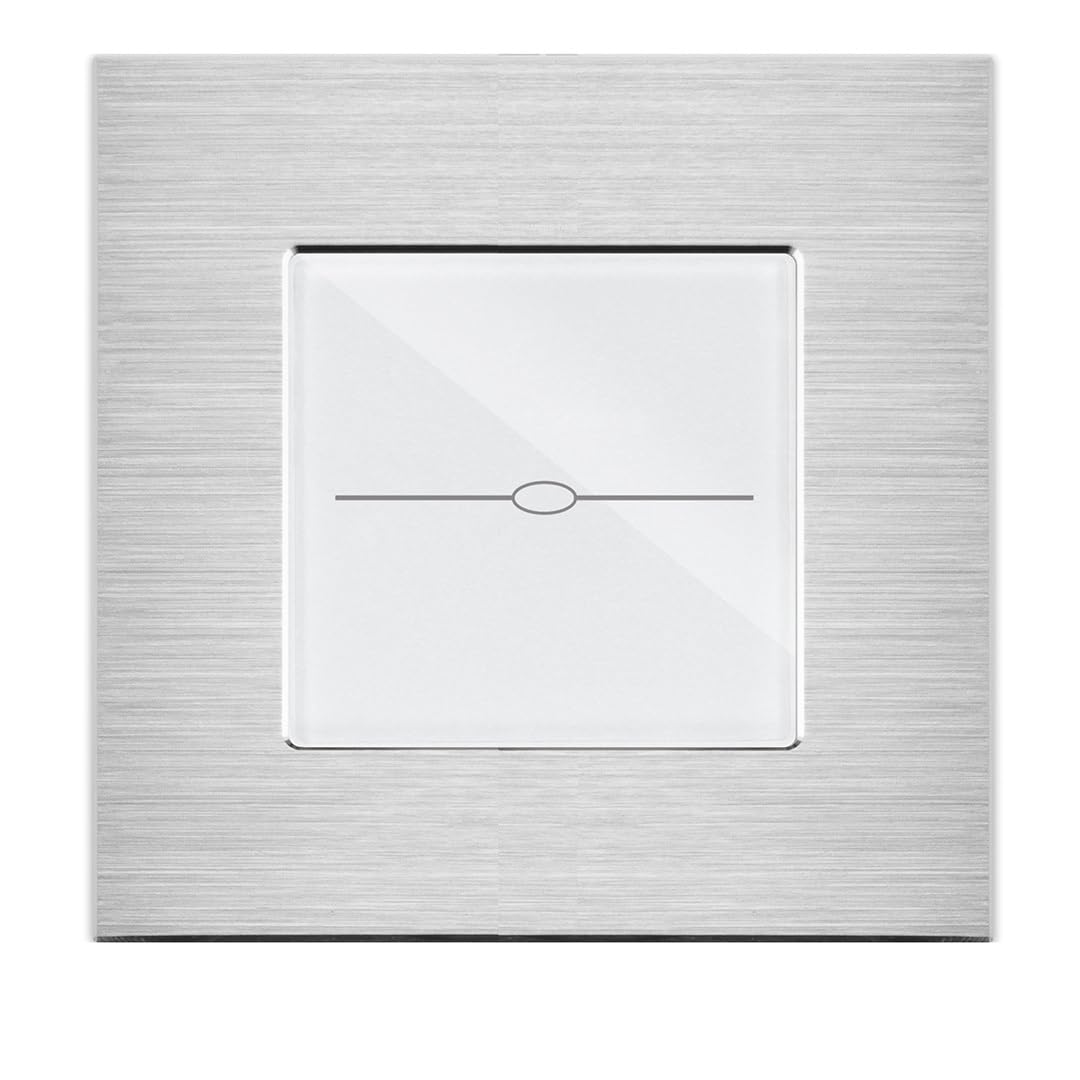 Smart - Interruptor de luz táctil con WiFi, 1 posición, marco de aluminio, color blanco, 1 vía, interruptor de pared para Alexa Google Home IFTT Tuya App Luxus-Time