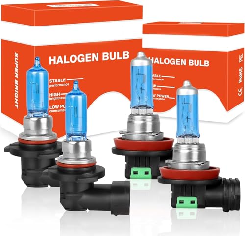 Fit For Mazda CX-5 2013-2016 High Performance Halogen Headlight Bulbs,9005 High Beam + H11 Low Beam Headlamp Replacement Bulbs Kit, 5000K Super Bright White Light, Plug and Play, Pack of 4