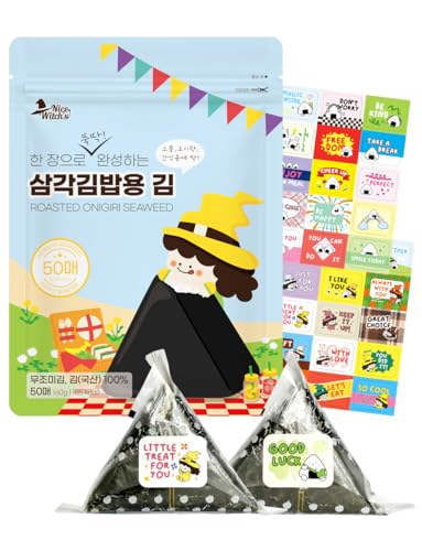 [50 sheets] Nice witchs Seaweed Wrappers for Triangle Rice Ball Korean Gimbap Nori Onigiri Sheets for Easy Homemade Cooking