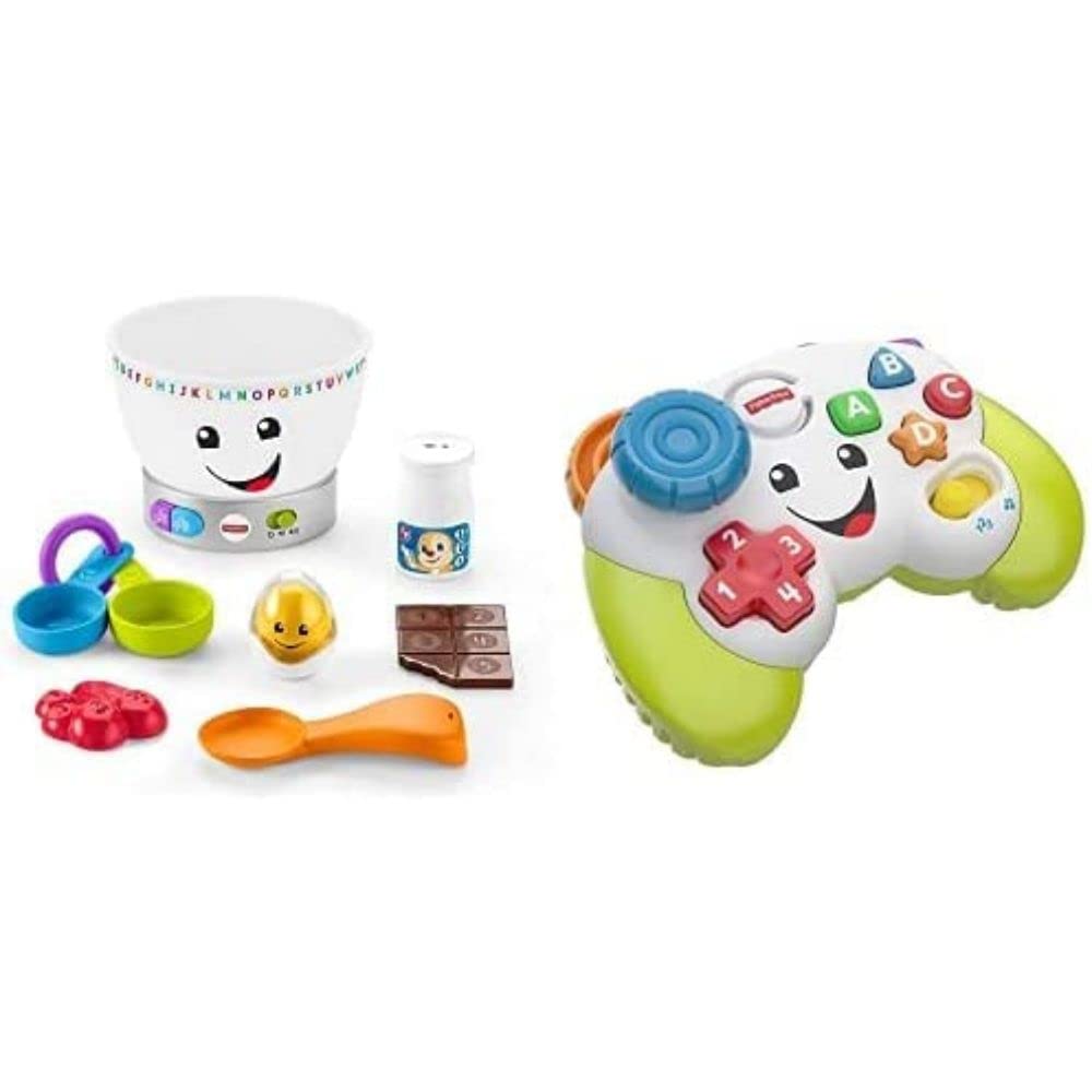Fisher-Price GJW20 Laugh and Learn Magic Colour Mixing Bowl & FWG12 Game and Learn Controller, Teaching First Words, Letters, Numbers, Colours and Shapes with Songs and Sounds, 6 Months