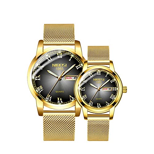 PPITVEQ wasserdichte leuchtende Kalender Paar Uhr Edelstahl Band Quarzuhr Mode Casual Uhr Herren und Damen Memorial Day Geschenke Cover