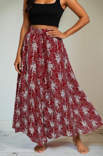 Image of Premium Long Skirt | Stylish Long Crushed Cotton & Unique Prints | Floor Length Skirt for Women | Elastic Waist Premium Maxi Skirt - Comfortable Casual Wear